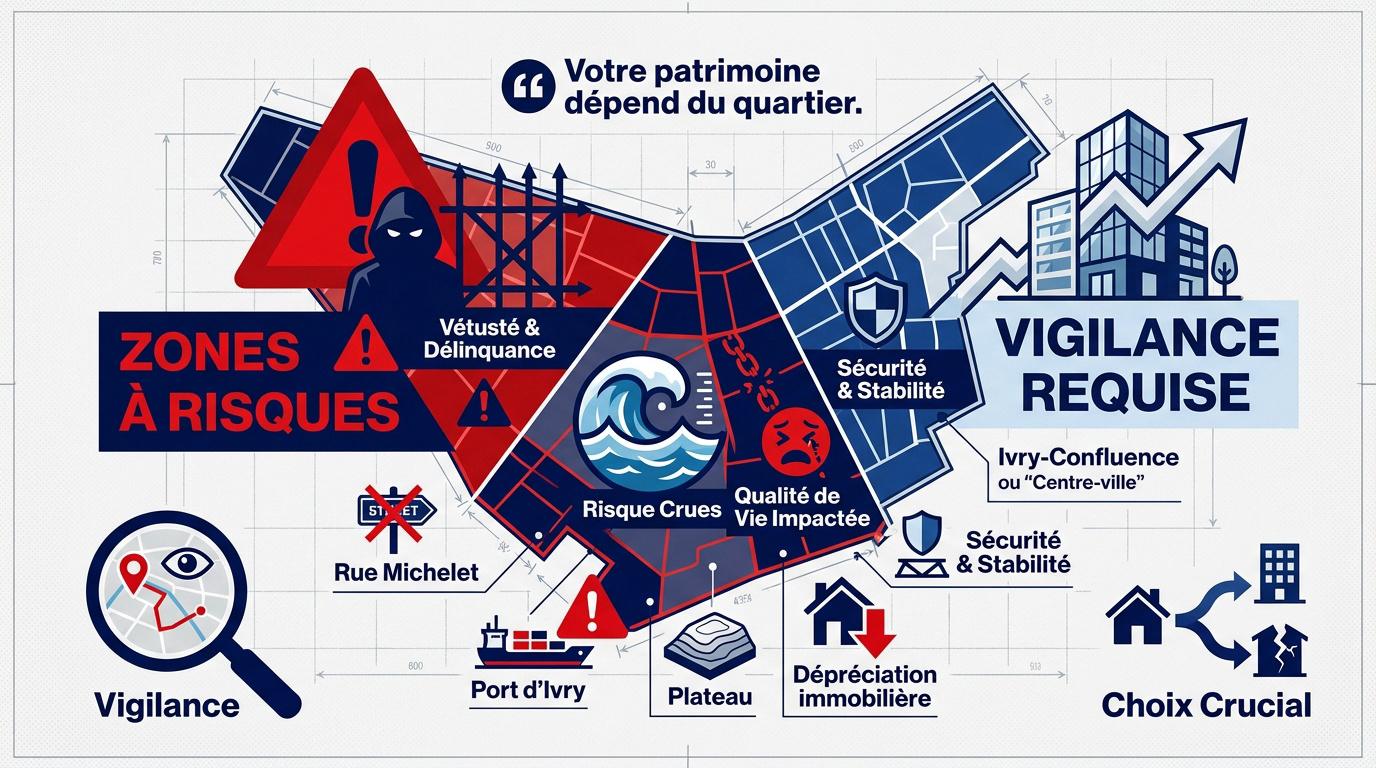 Carte des zones de vigilance et risques urbains à Ivry-sur-Seine
