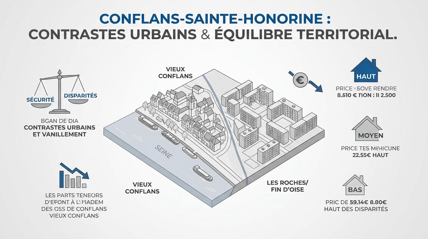 Vue aérienne des contrastes urbains entre les quais de Seine et les plateaux résidentiels à Conflans-Sainte-Honorine