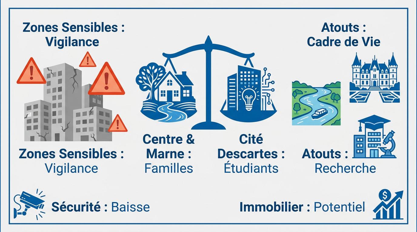 Infographie des quartiers et atouts de Champs-sur-Marne