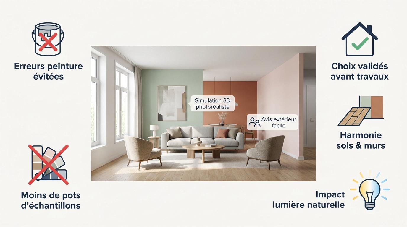 Interface du simulateur 3D Raffinement et Habitat pour tester des peintures et du mobilier