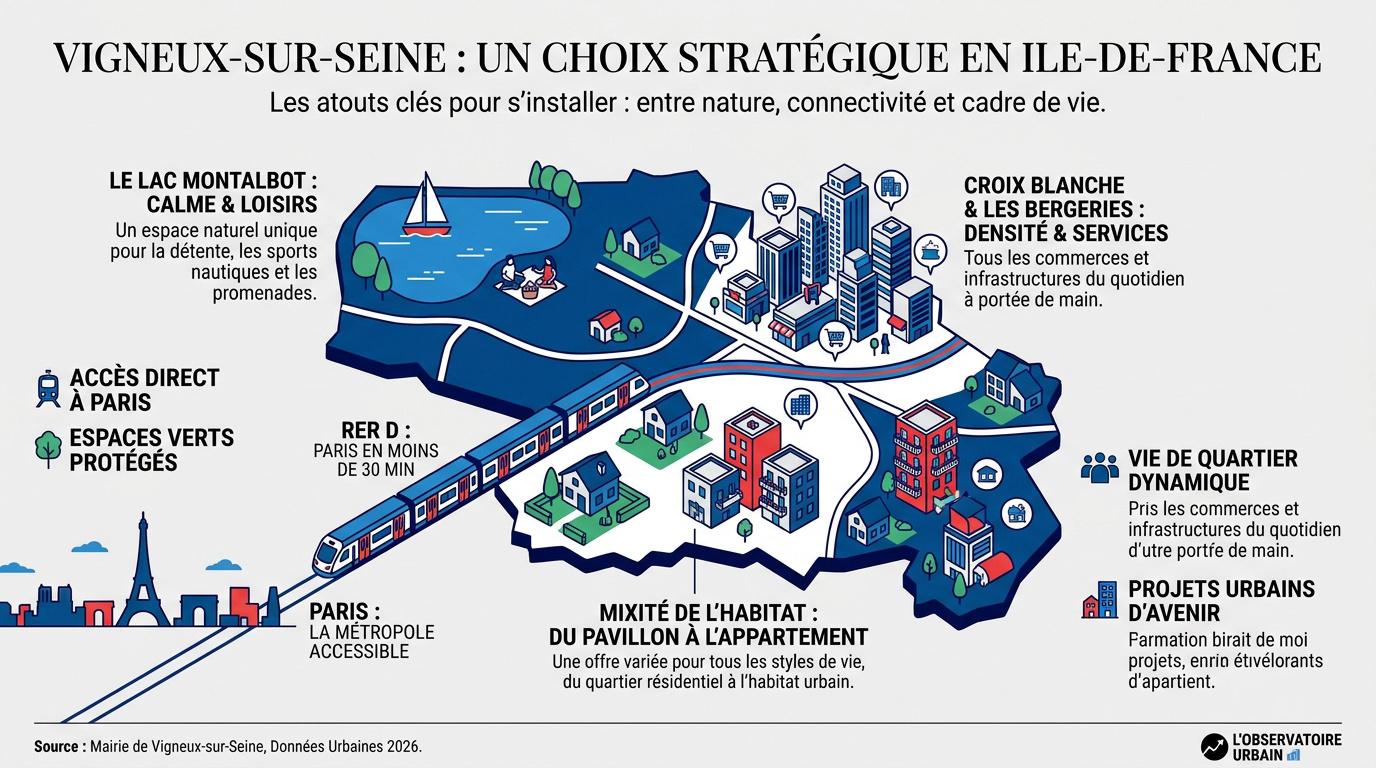Vue aérienne des espaces verts et des quartiers résidentiels de Vigneux-sur-Seine