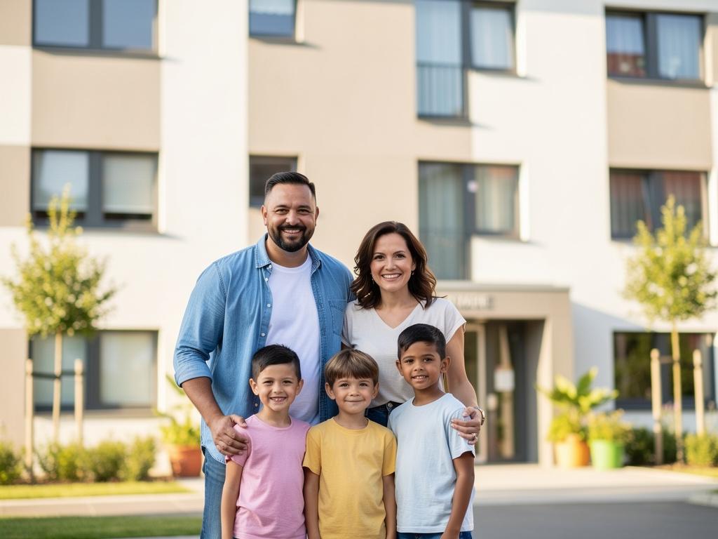 Famille devant son logement Espacil Habitat
