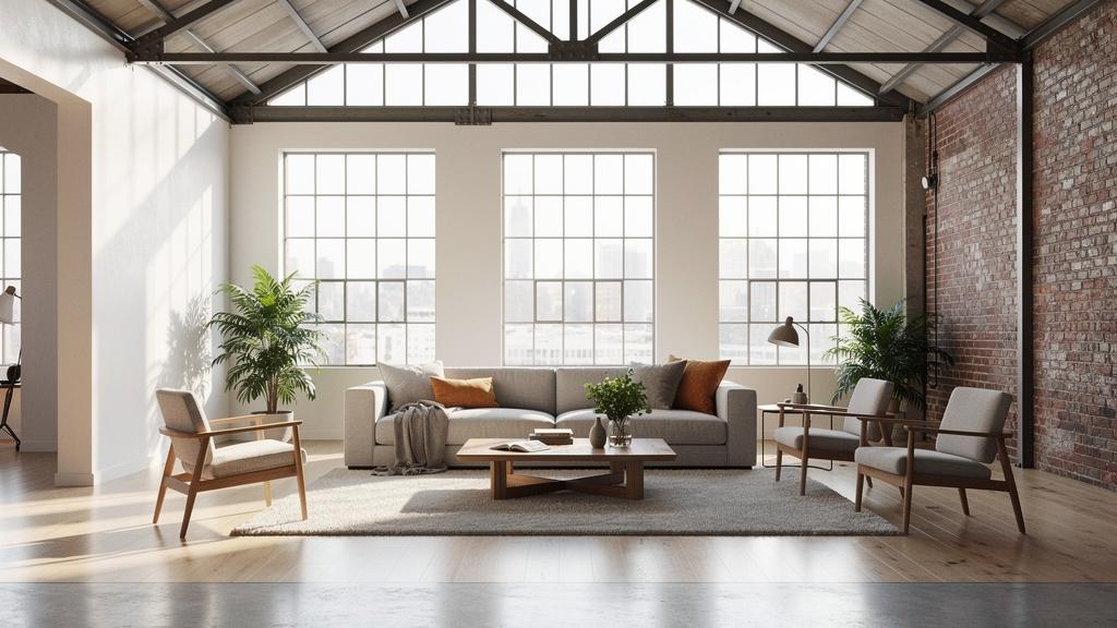 Intérieur aménagé d'un ancien hangar rénové