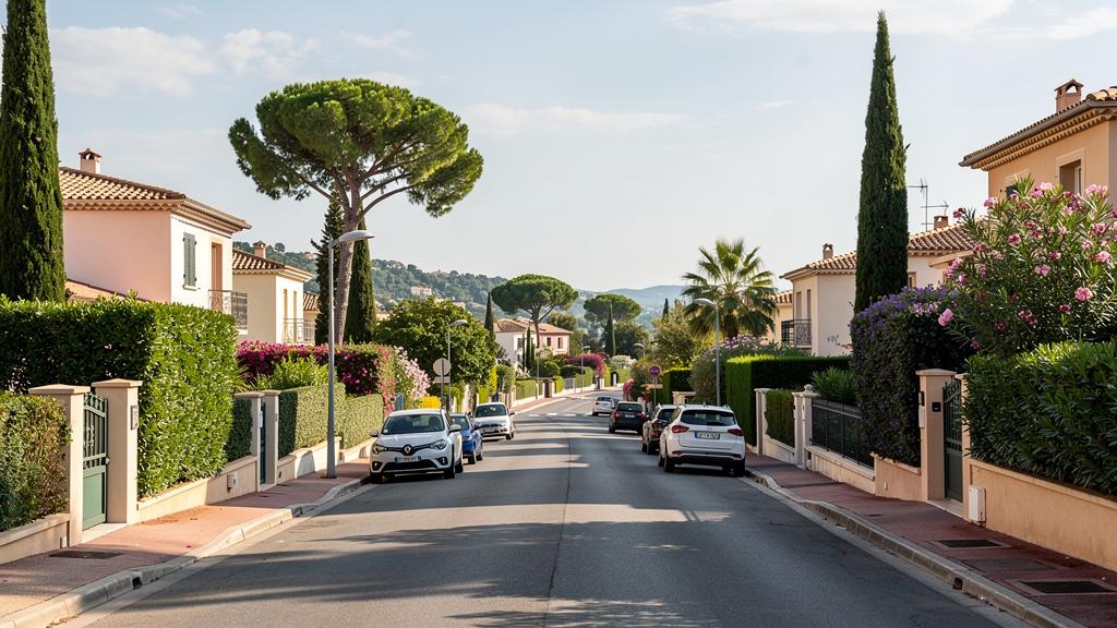 Rue résidentielle calme du quartier Valescure à Saint-Raphaël