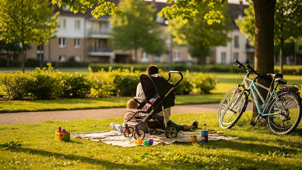 Famille dans un espace vert du secteur des Eaux-Claires