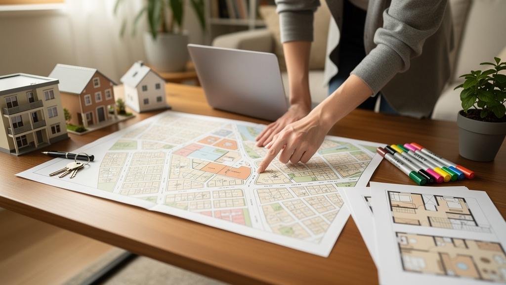 Personne consultant un plan de quartier pour choisir son logement