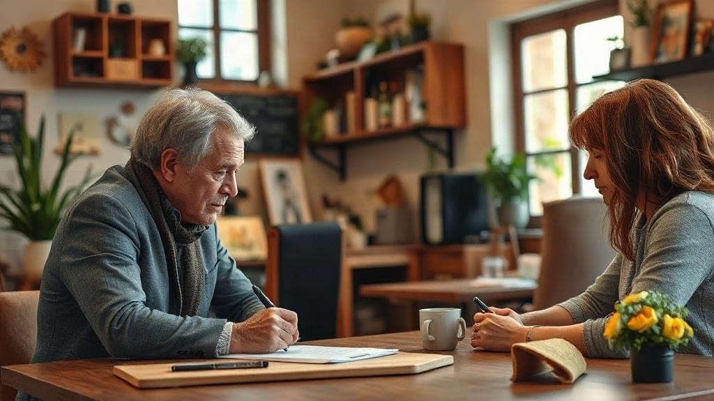 Notaire et vendeur signant une déclaration d'intention d'aliéner